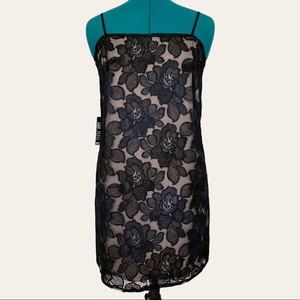 Express Black Embroidered Floral Mini Dress Womens Size Medium Tan Lining